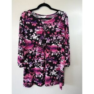 CJ Banks Plus Size Hot Pinks Floral Top W Twisted Neckline Size 1X‎